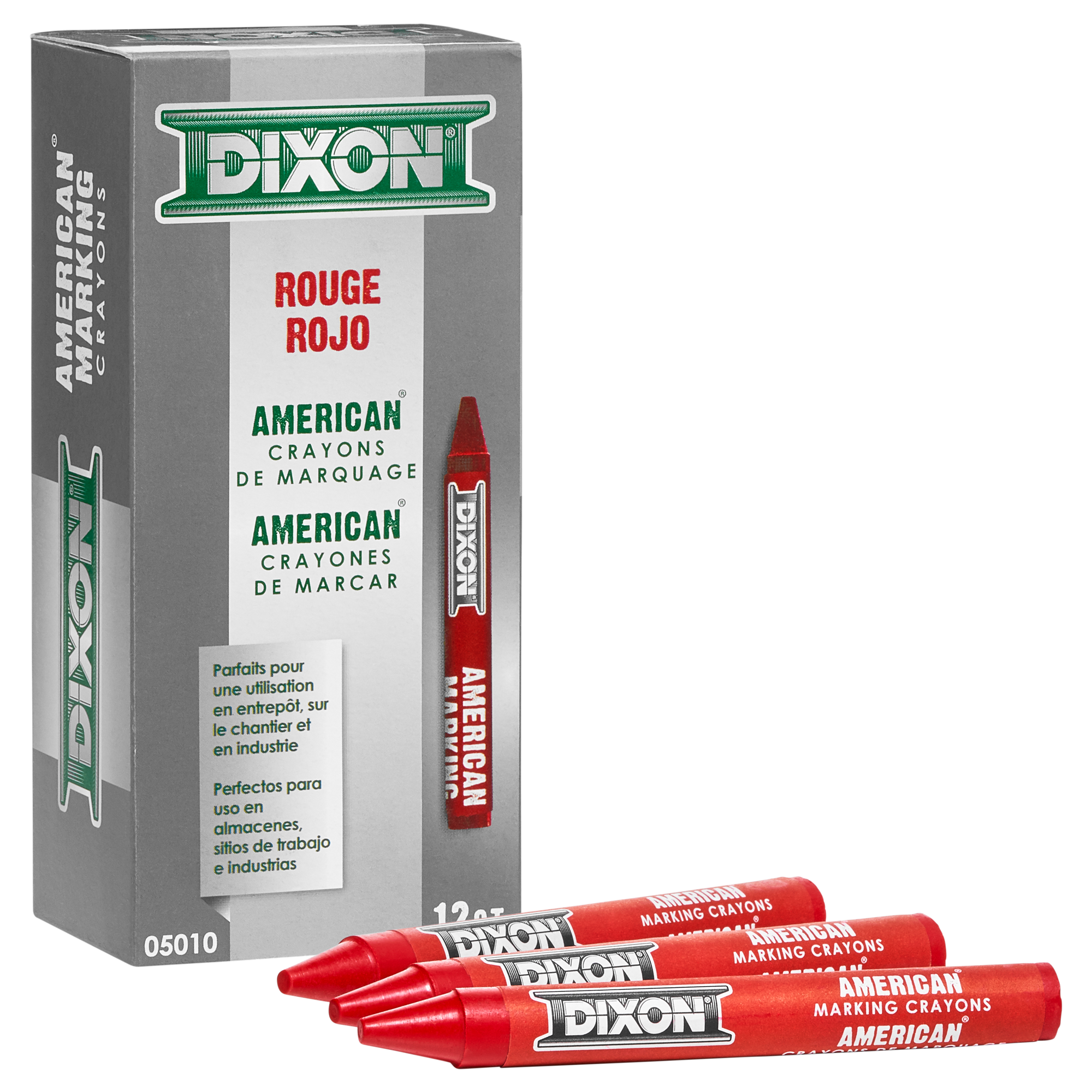 Dixon Industrial Marking Crayon 05010 box of 12 red round wax crayons, 5 in. x 9/16 in.