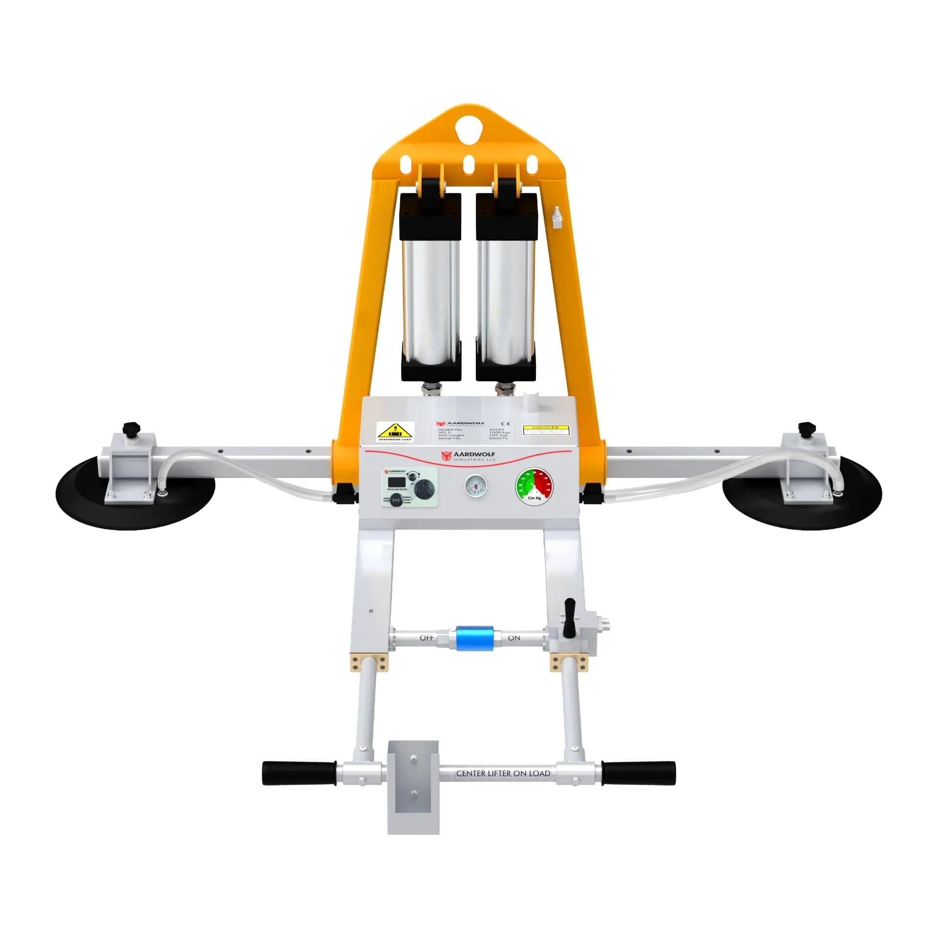 Aardwolf Vacuum Glass Lifter AVGLP2-200 – Two-Pad Pneumatic 441 lb Panel Handler