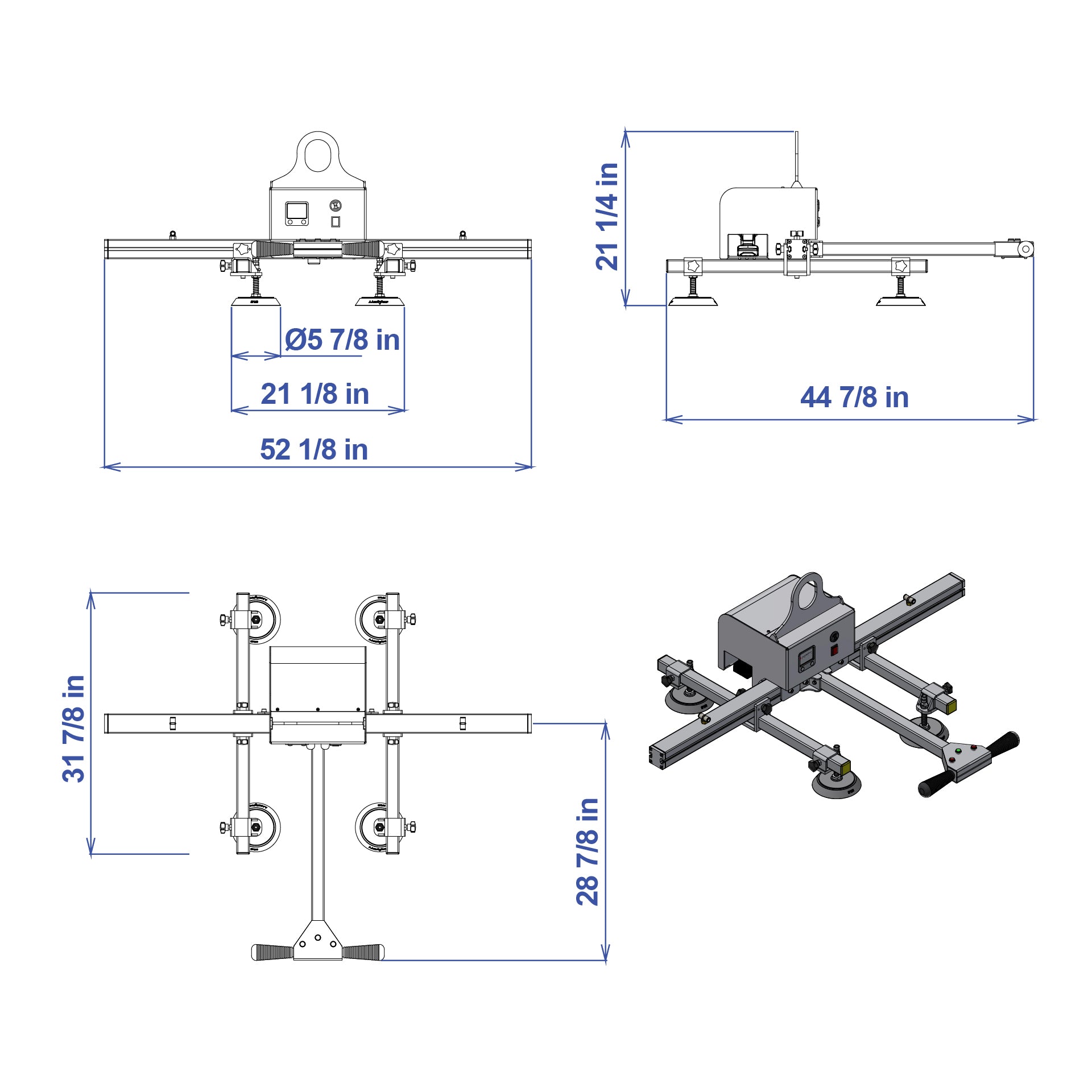 Aardwolf Vacuum Lifter AVLB4 – Battery Four-Pad 353 lb Lift with Loss Alarm