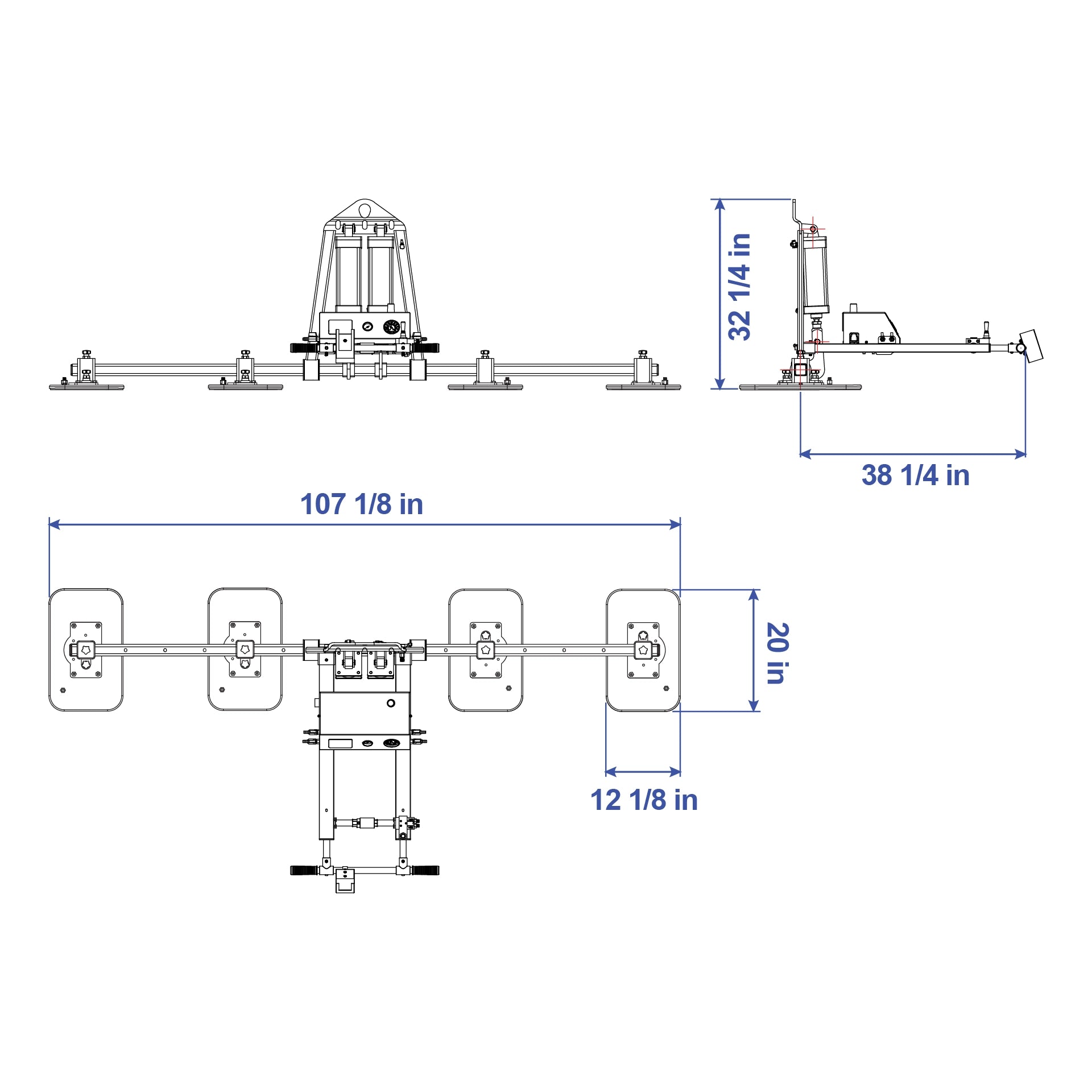 Aardwolf Vacuum Lifter AVLP4-500L – Long Four-Pad 1,102 lb Pneumatic Slab Lift