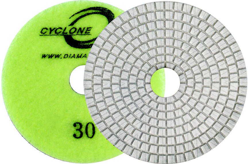 Diamax Cyclone ES White 7 Step wet polishing pad, 4 in., white resin diamond pad for engineered stone and granite