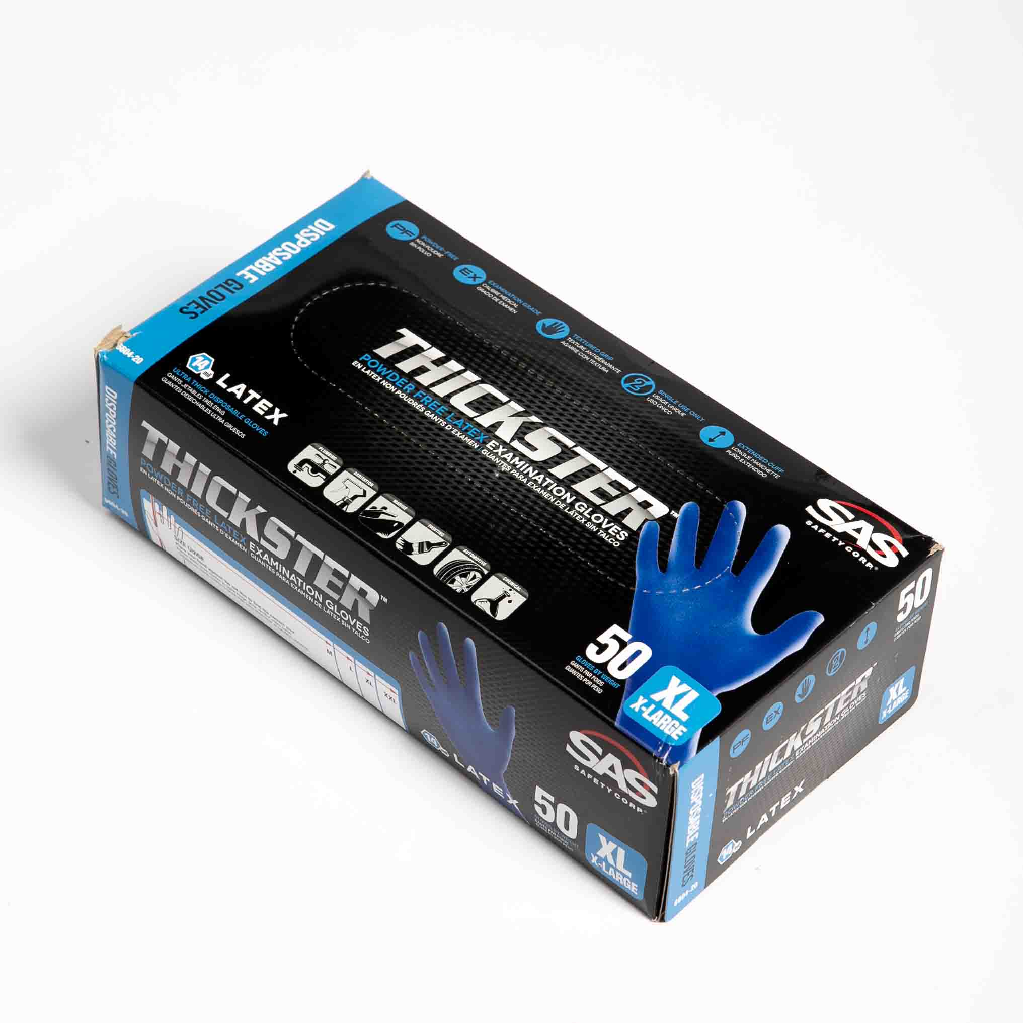 LATEX GLOVES THICKSTER 14MIL BLUE XL POWDER FREE