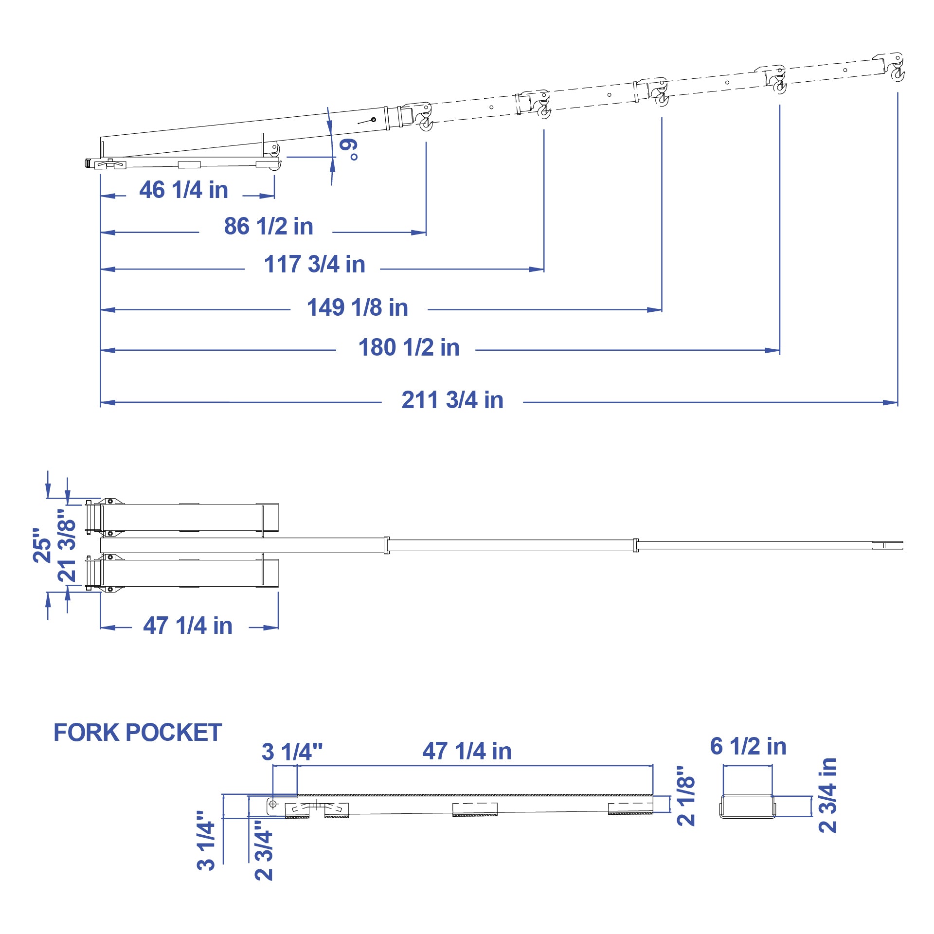 Aardwolf Forklift Boom FB3-5380 – 212 in. Long-Reach Telescoping Fork Jib