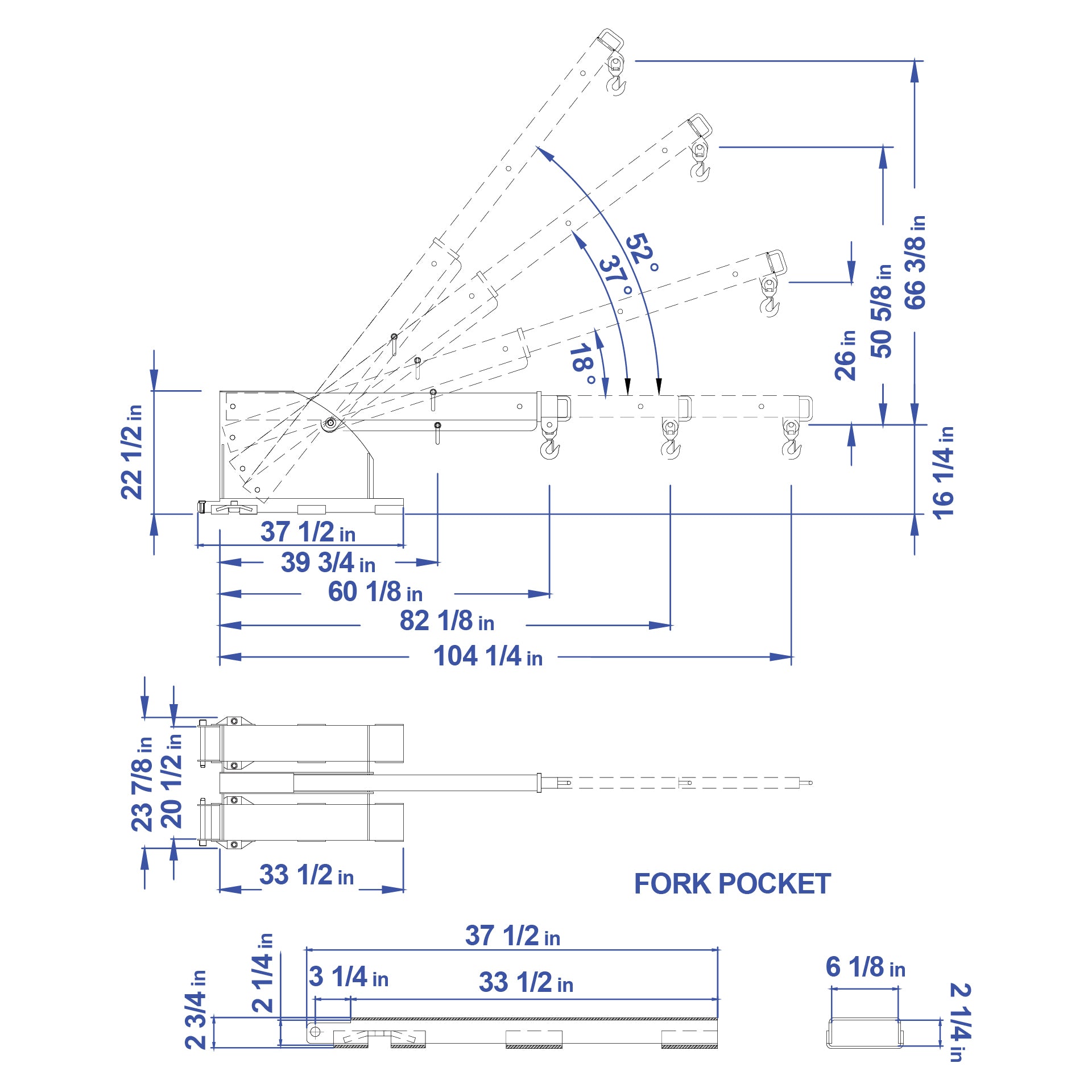 Aardwolf Pivot Forklift Boom PFB1-2600 – Tilting 102.4 in. Jib with 52° Reach