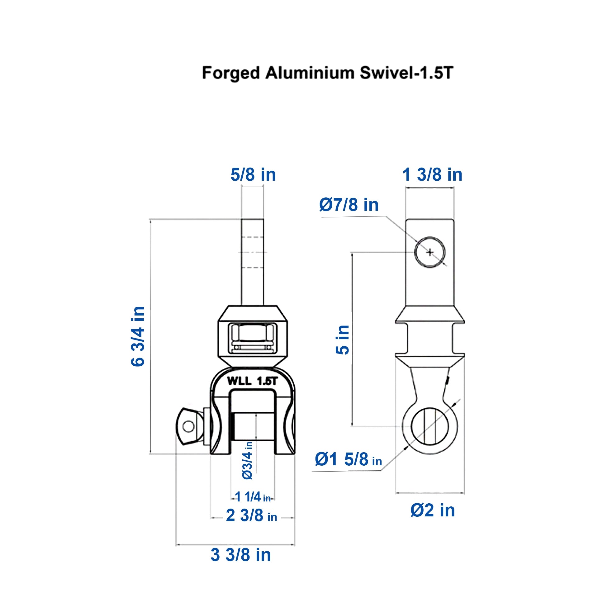 Aardwolf Forged Aluminium Swivel SS1.5T – 3,307 lb Link for Forklift Jibs