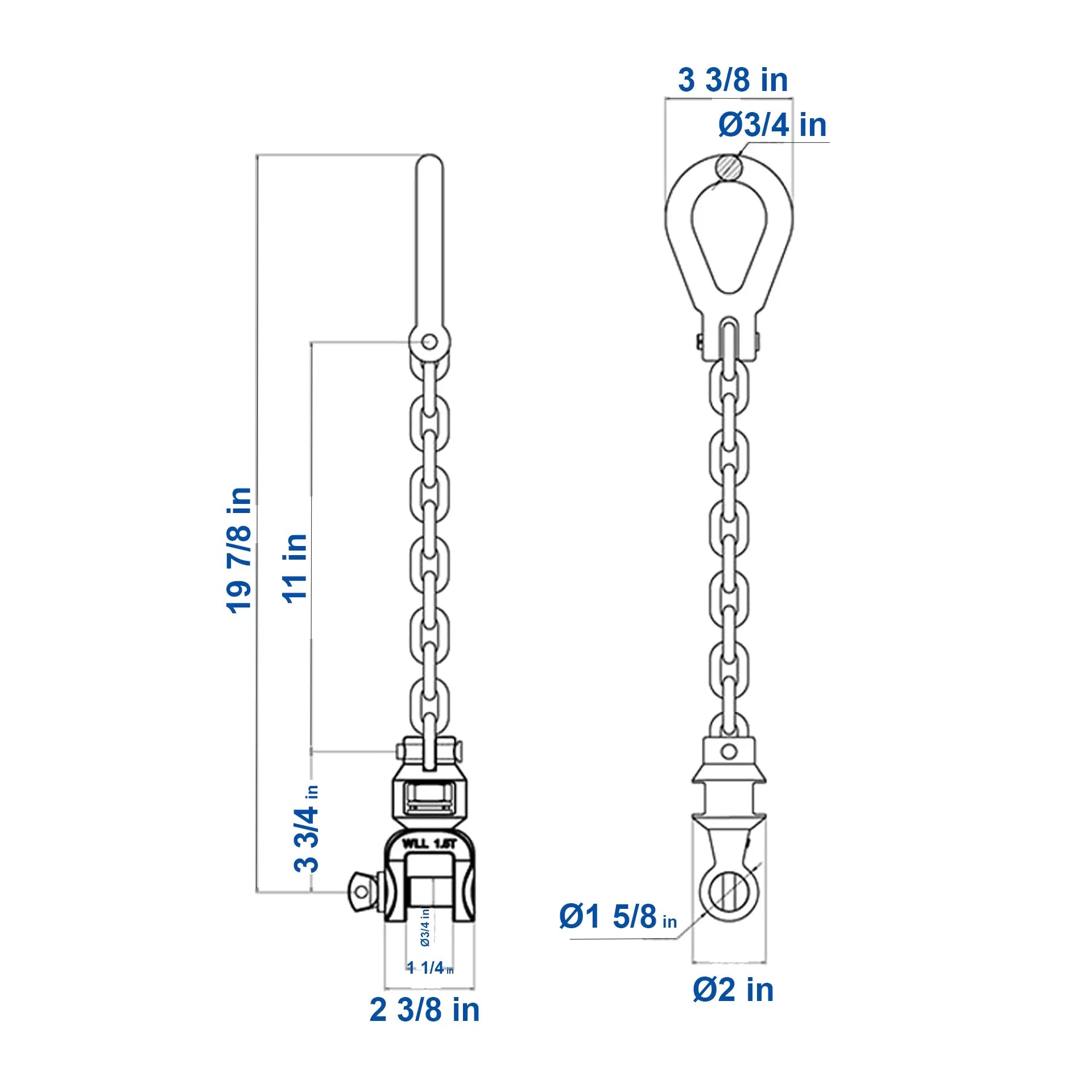 Aardwolf Combo Swivel Chain Lifting Lug SSC1.5T – 3,307 lb Clamp-to-Machine Link