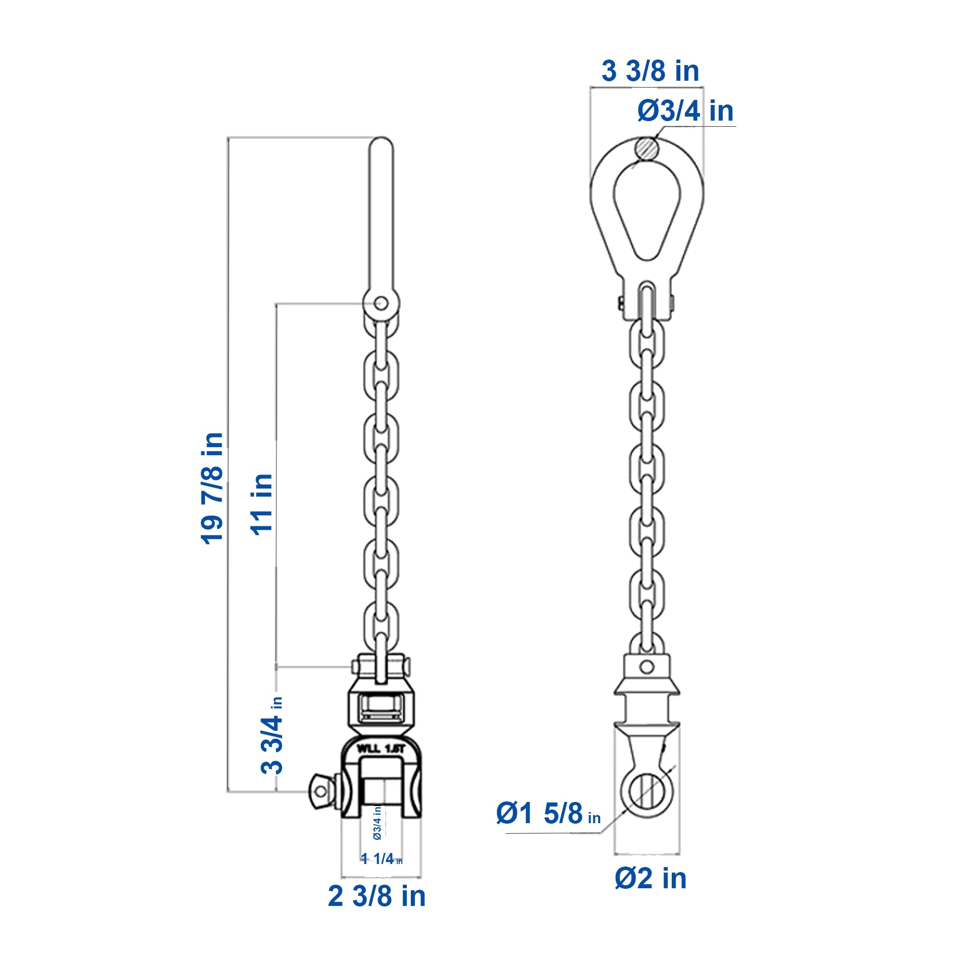 Aardwolf Combo Swivel Chain Lifting Lug SSC1.5T – 3,307 lb Clamp-to-Machine Link